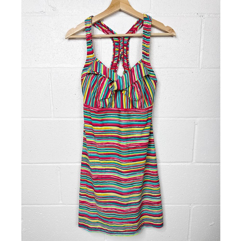 Athleta Salina‎ Swim Dress Womens Small Multicolor Stripe Racerback Swimdress